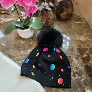 Mitchie's Paint Splatter Beanie with Fur Pom Pom